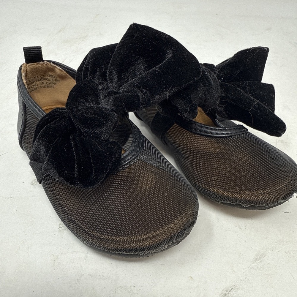 Baby Infant 5.5 H&M Black Velvet Bow Flats Hook & Loop EU 20/21 Fabric Upper